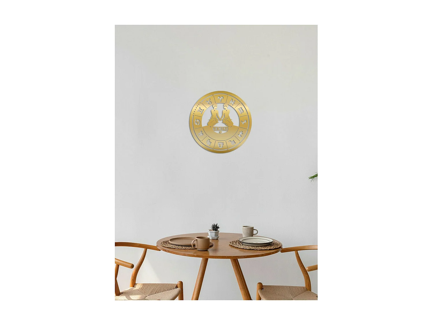Décoration en Métal Horoscope Gémeaux 2, Or, 50x0,15x50 cm, EPIKASA