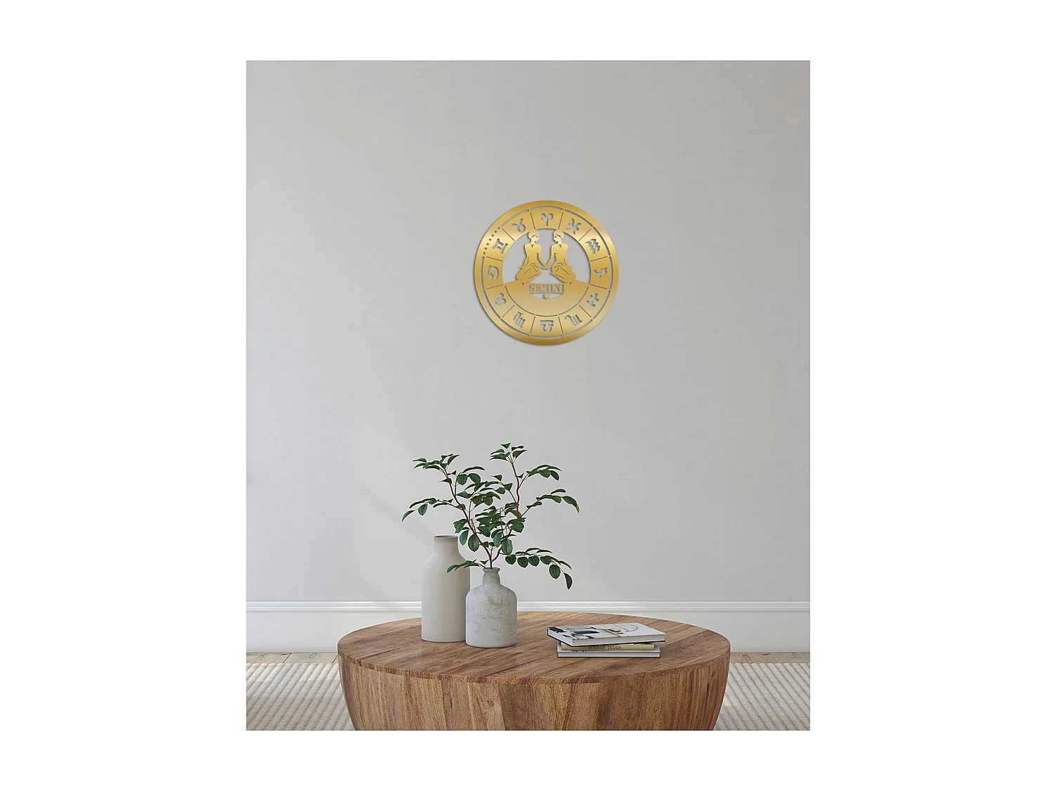 Décoration en Métal Horoscope Gémeaux 2, Or, 50x0,15x50 cm, EPIKASA