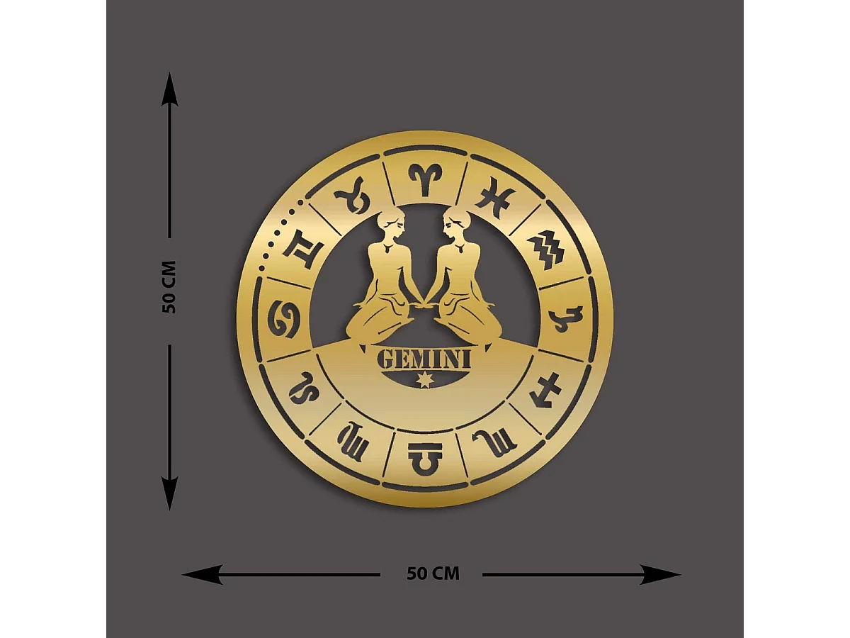 Décoration en Métal Horoscope Gémeaux 2, Or, 50x0,15x50 cm, EPIKASA