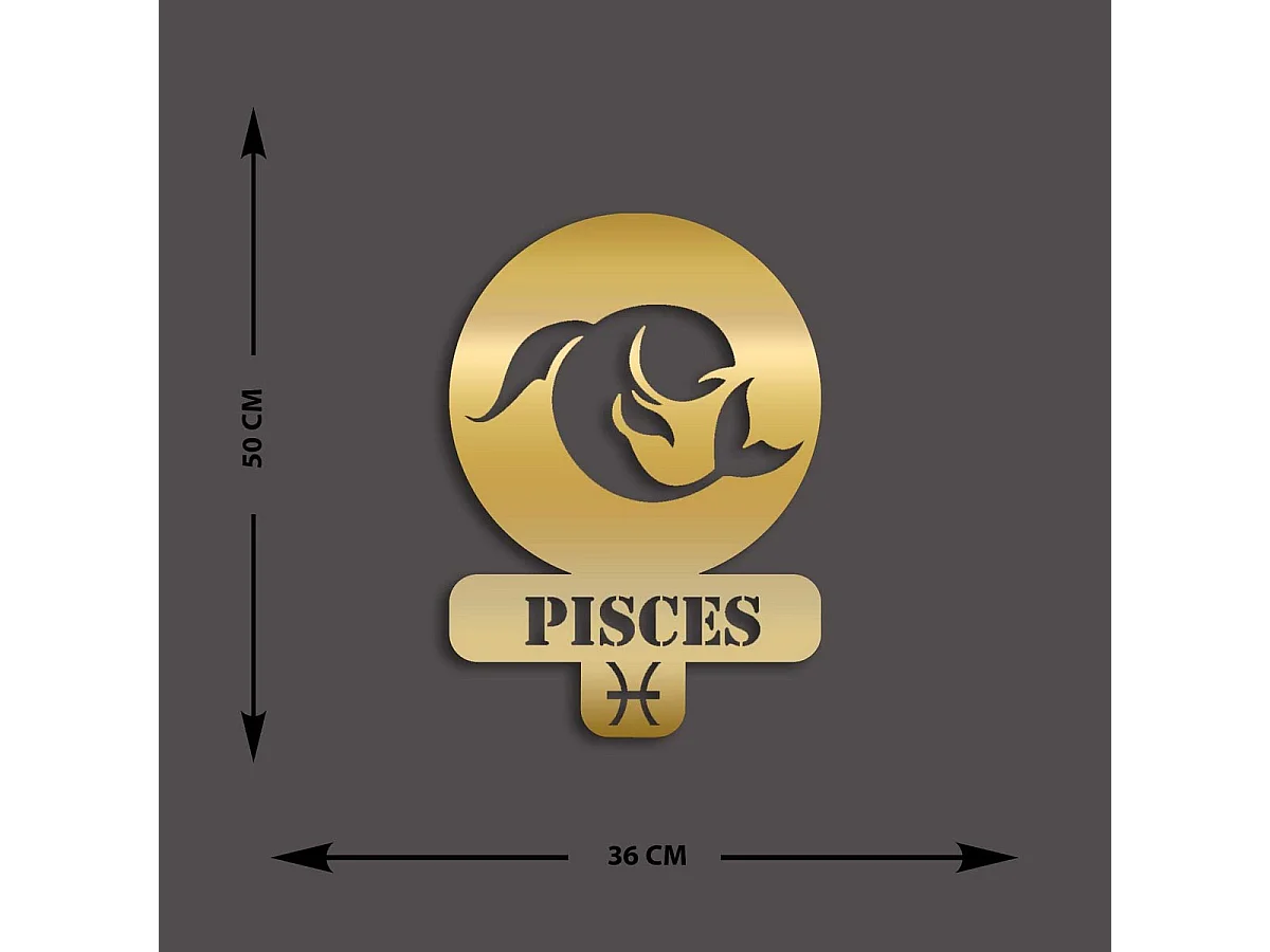 Decoração em Metal Horóscopo 5 para Peixes, Ouro, 36x0,15x50 cm, EPIKASA