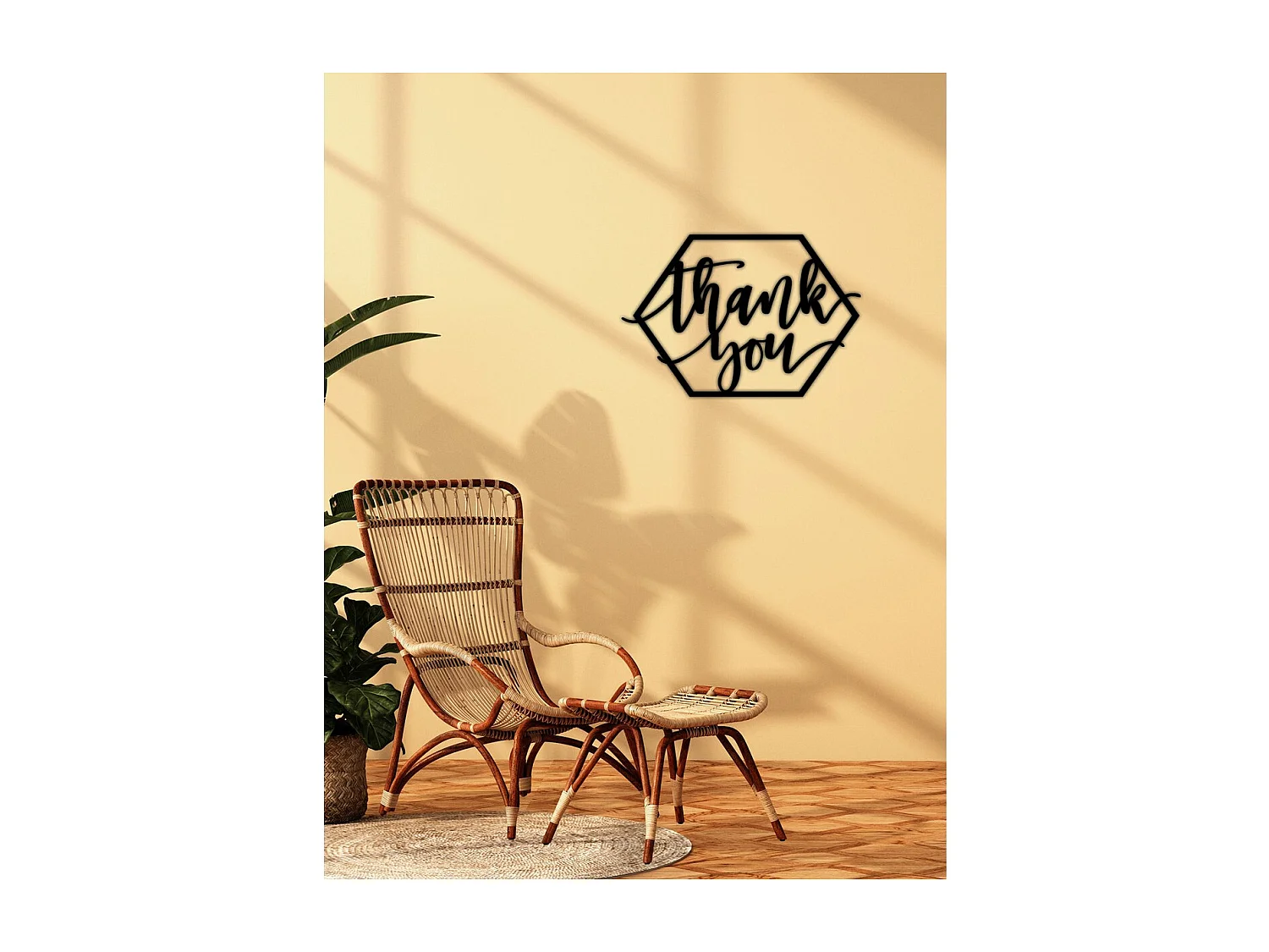 Décoration en Métal Thank You, Noir, 61x0,15x50 cm cm, EPIKASA