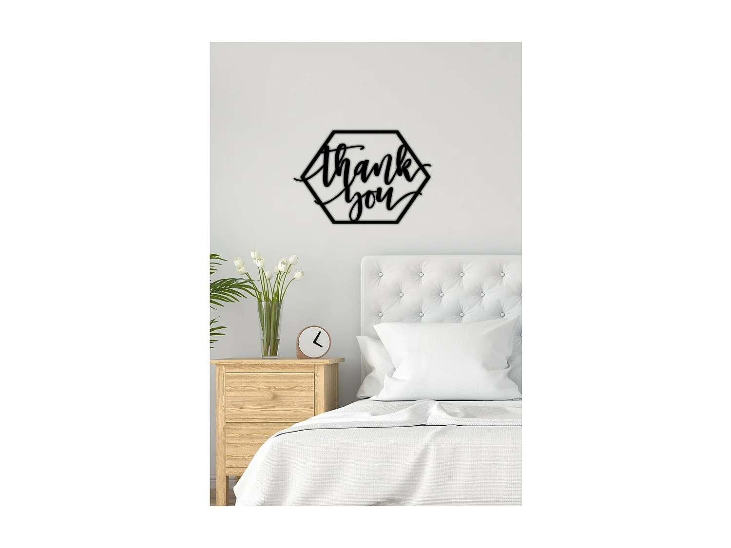 Décoration en Métal Thank You, Noir, 61x0,15x50 cm cm, EPIKASA