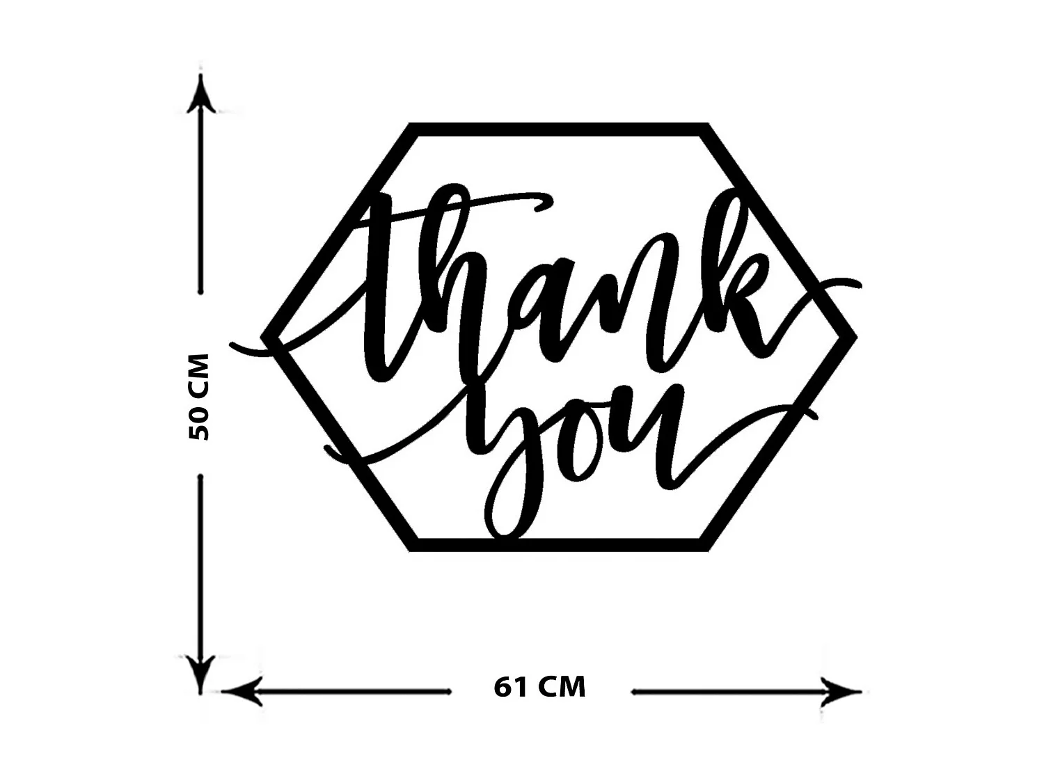 Décoration en Métal Thank You, Noir, 61x0,15x50 cm cm, EPIKASA