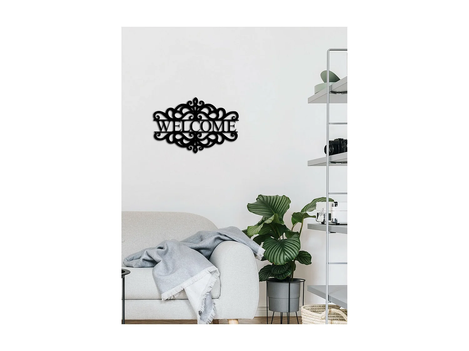 Metalen Decoratie Welcome 6, Zwart, 46x0,15x30 cm cm, EPIKASA