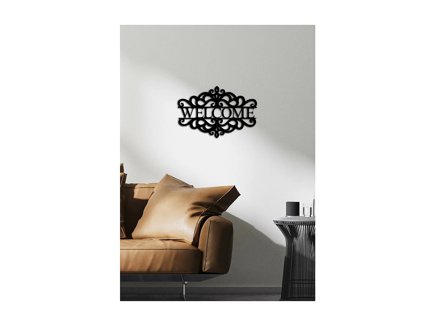 Metalen Decoratie Welcome 6, Zwart, 46x0,15x30 cm cm, EPIKASA