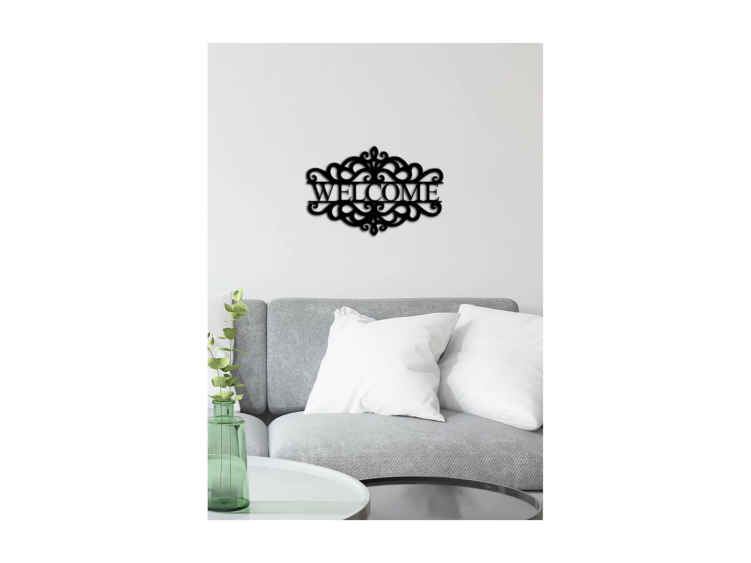 Metalen Decoratie Welcome 6, Zwart, 46x0,15x30 cm cm, EPIKASA