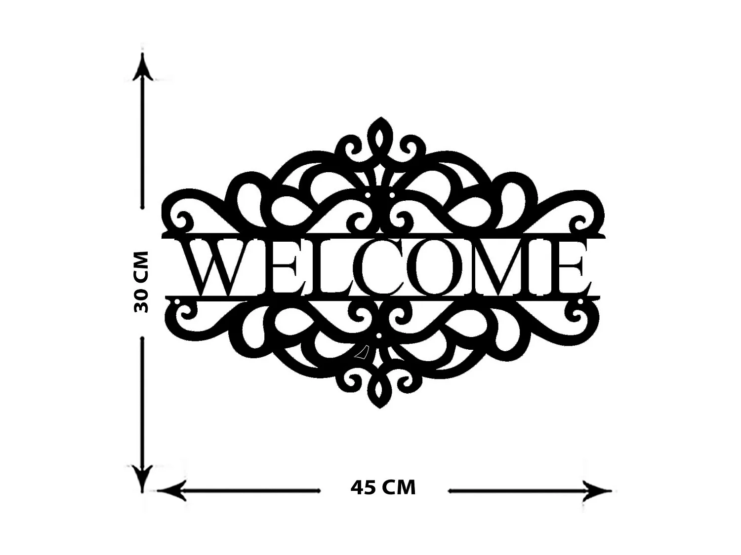Metalen Decoratie Welcome 6, Zwart, 46x0,15x30 cm cm, EPIKASA