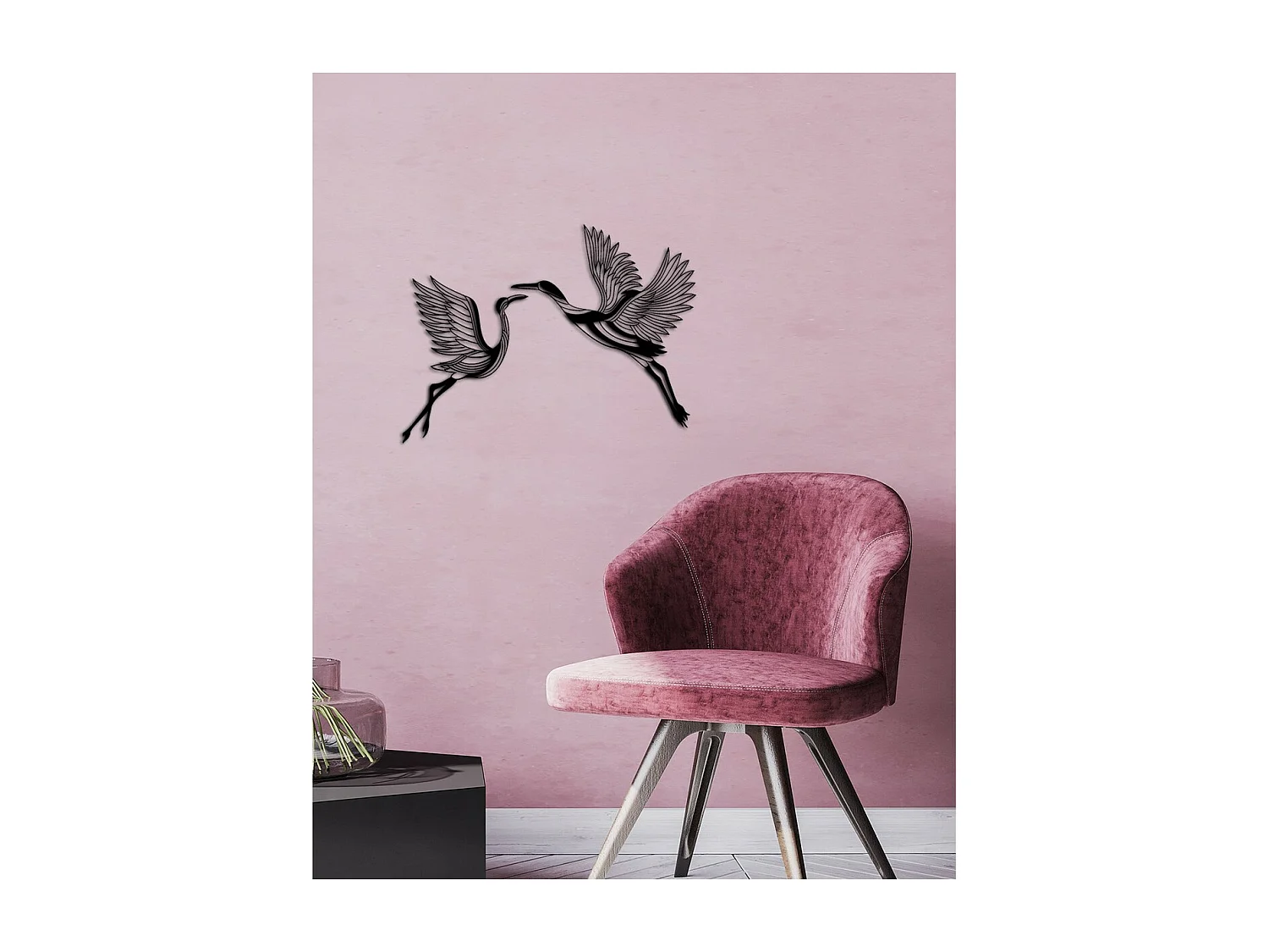 Metalen Decoratie Vogels 8, Zwart, 90x0,15x60 cm, EPIKASA