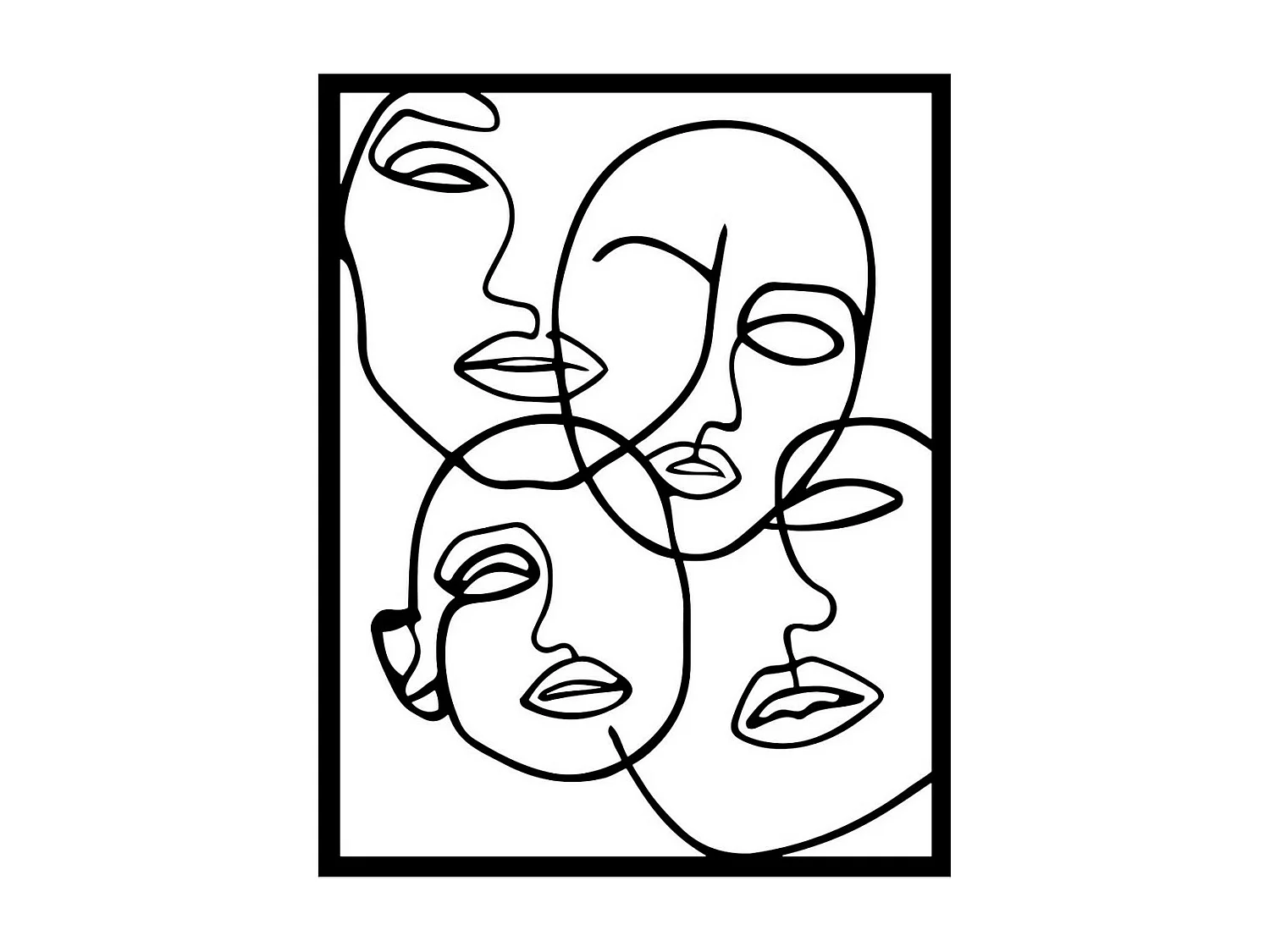 Décoration en Métal Visages 11, Noir, 57x0,15x72 cm, EPIKASA