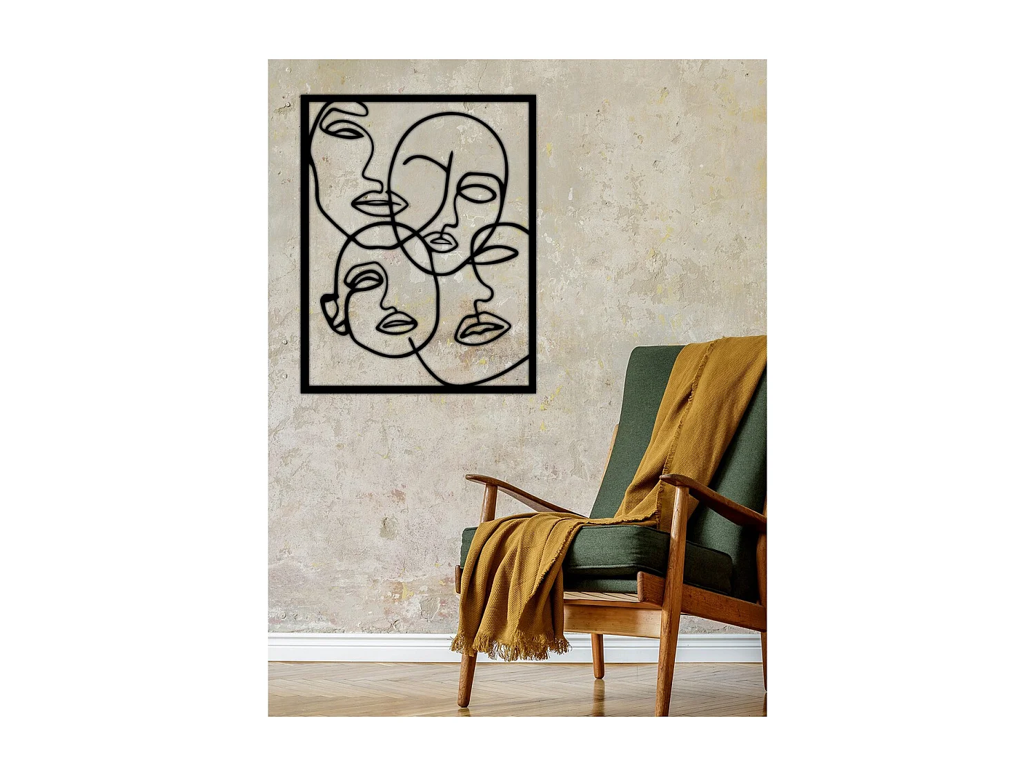 Décoration en Métal Visages 11, Noir, 57x0,15x72 cm, EPIKASA