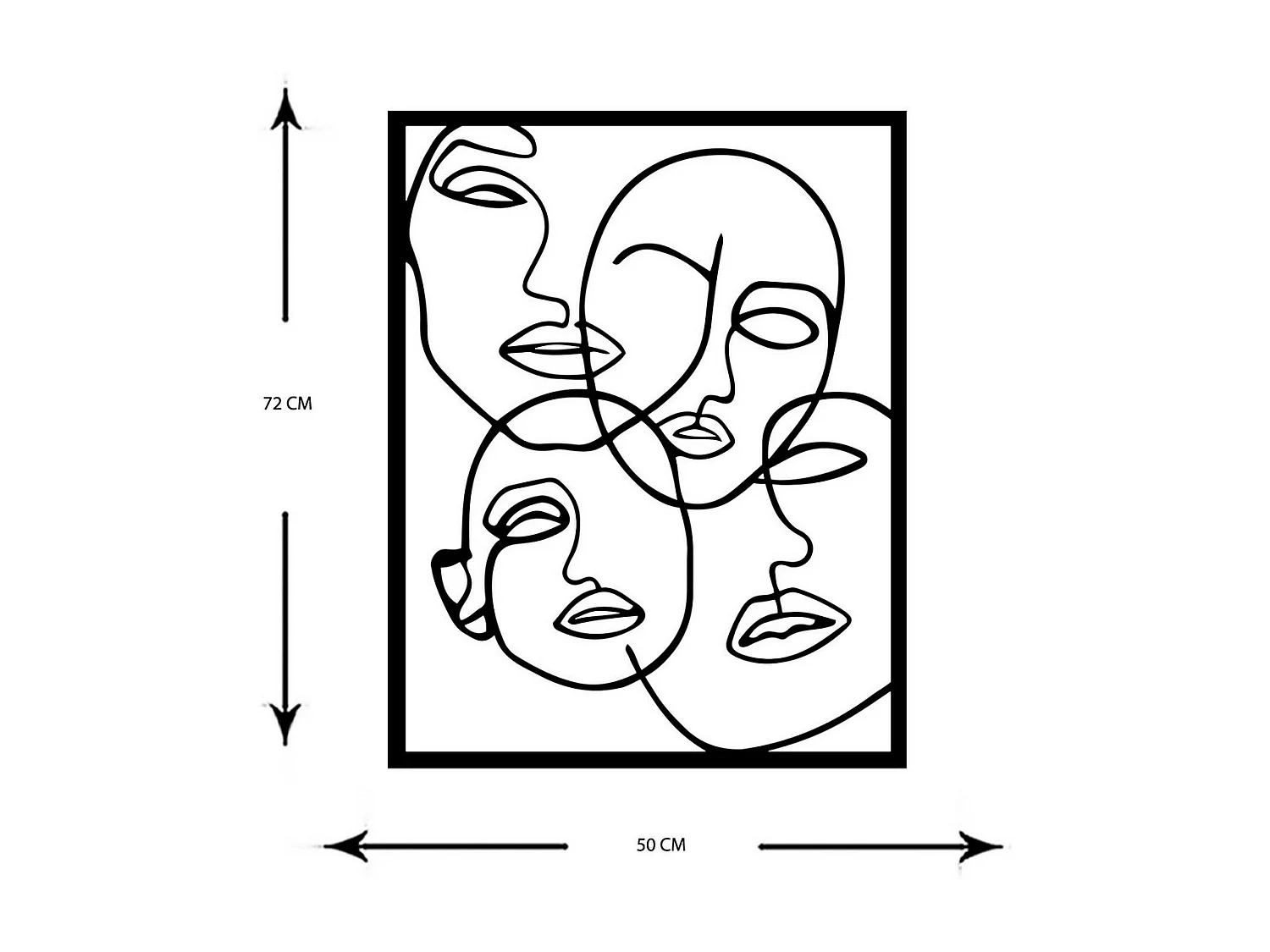 Décoration en Métal Visages 11, Noir, 57x0,15x72 cm, EPIKASA