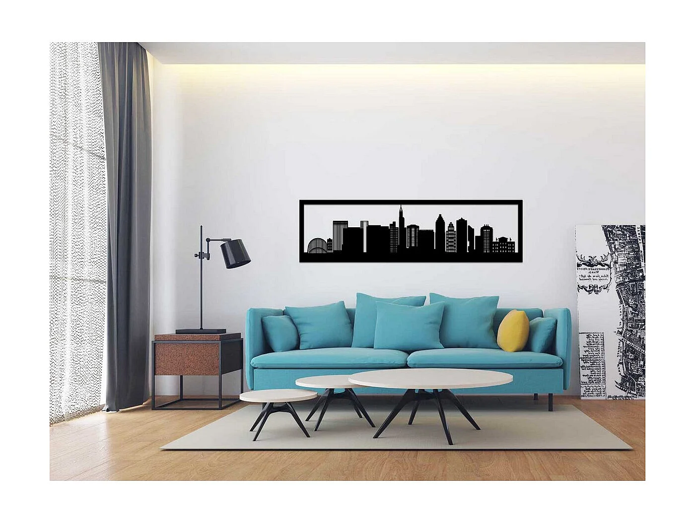 Décoration en Métal Skyline, Noir, 100x0,15x30 cm, EPIKASA