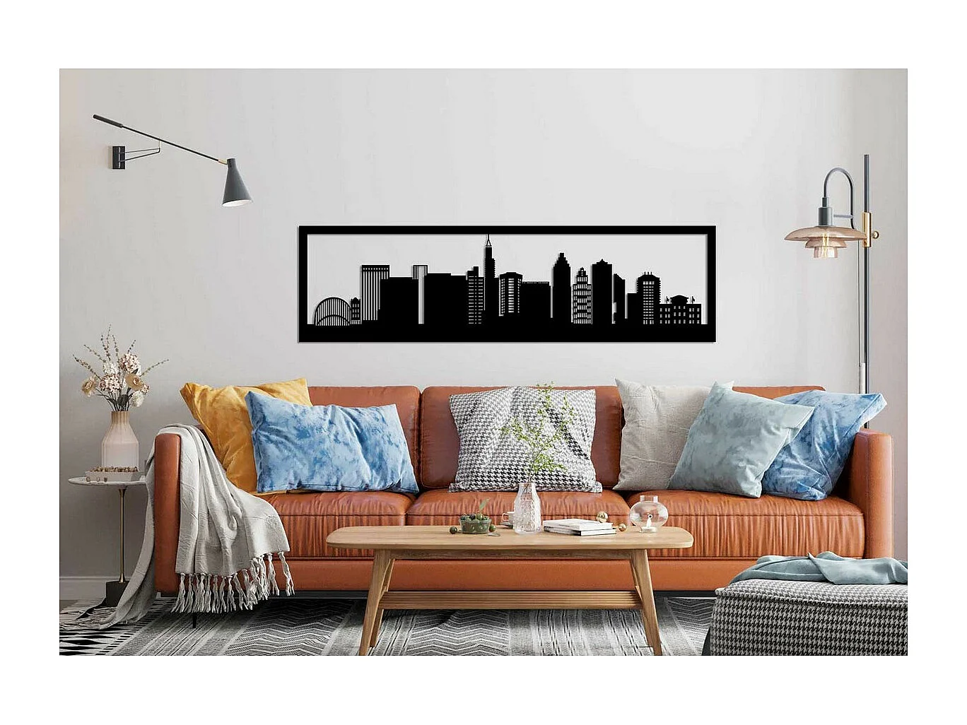 Décoration en Métal Skyline, Noir, 100x0,15x30 cm, EPIKASA