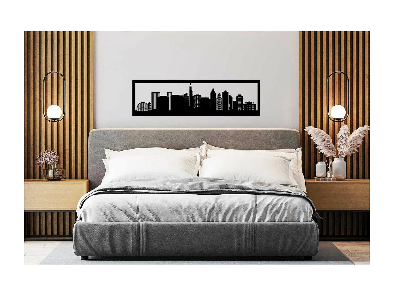 Décoration en Métal Skyline, Noir, 100x0,15x30 cm, EPIKASA