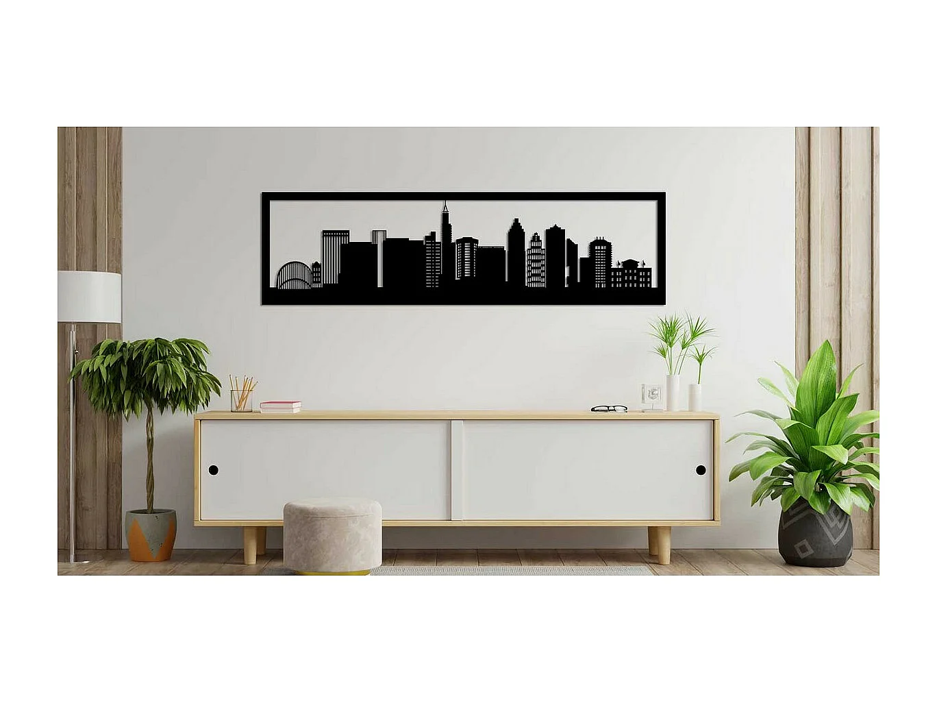 Décoration en Métal Skyline, Noir, 100x0,15x30 cm, EPIKASA