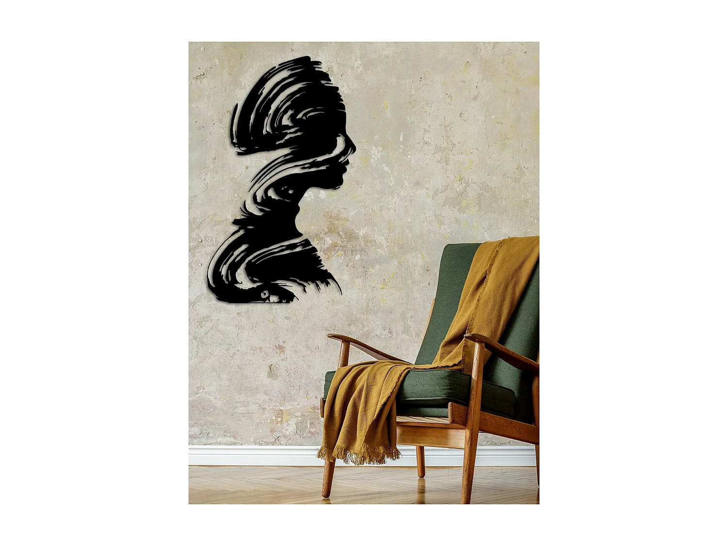 Metalen Decoratie Gezicht Borstel, Zwart, 43x0,15x71 cm, EPIKASA