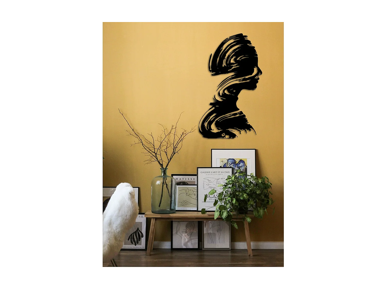 Metalen Decoratie Gezicht Borstel, Zwart, 43x0,15x71 cm, EPIKASA