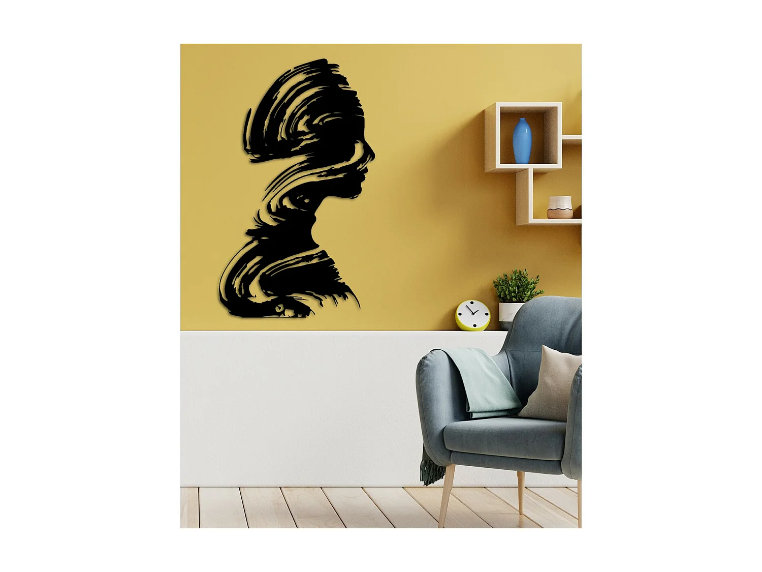 Metalen Decoratie Gezicht Borstel, Zwart, 43x0,15x71 cm, EPIKASA