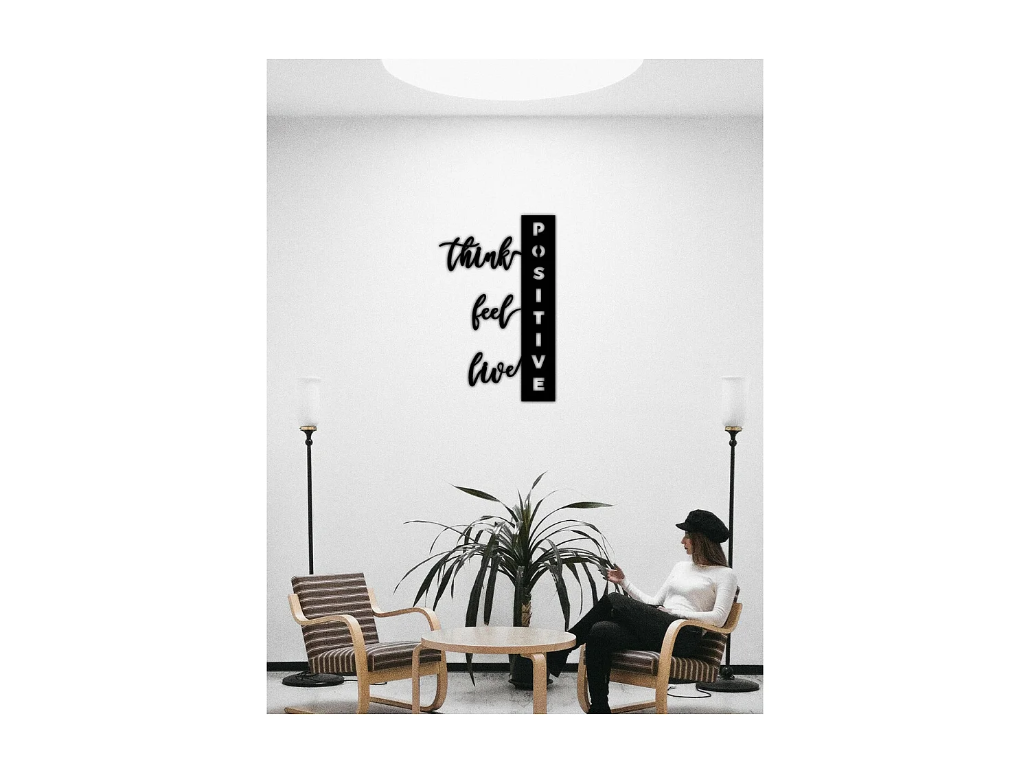 Decorazione in Metallo Think Positive, Nero, 50x0,15x80 cm cm, EPIKASA