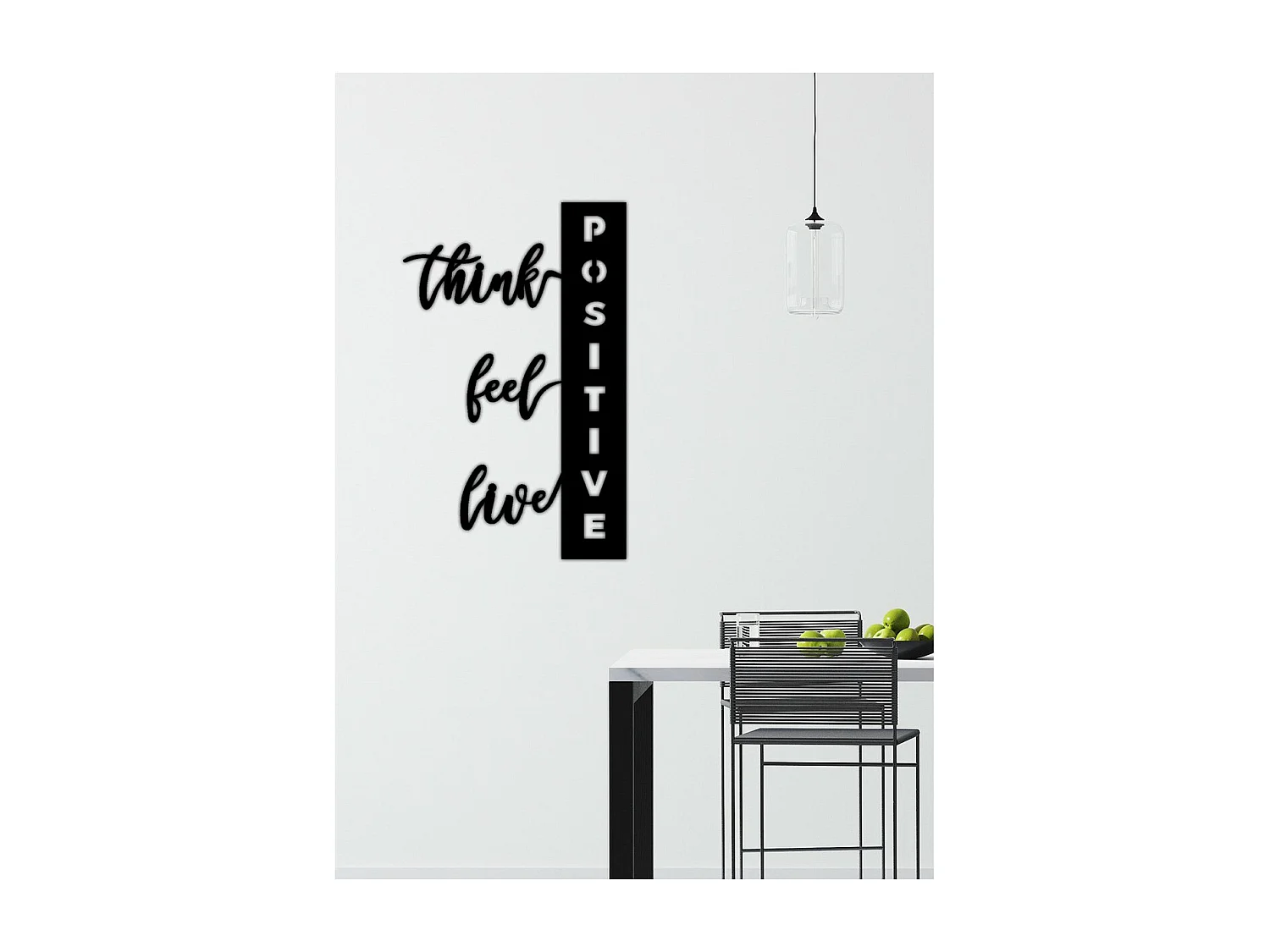 Decorazione in Metallo Think Positive, Nero, 50x0,15x80 cm cm, EPIKASA