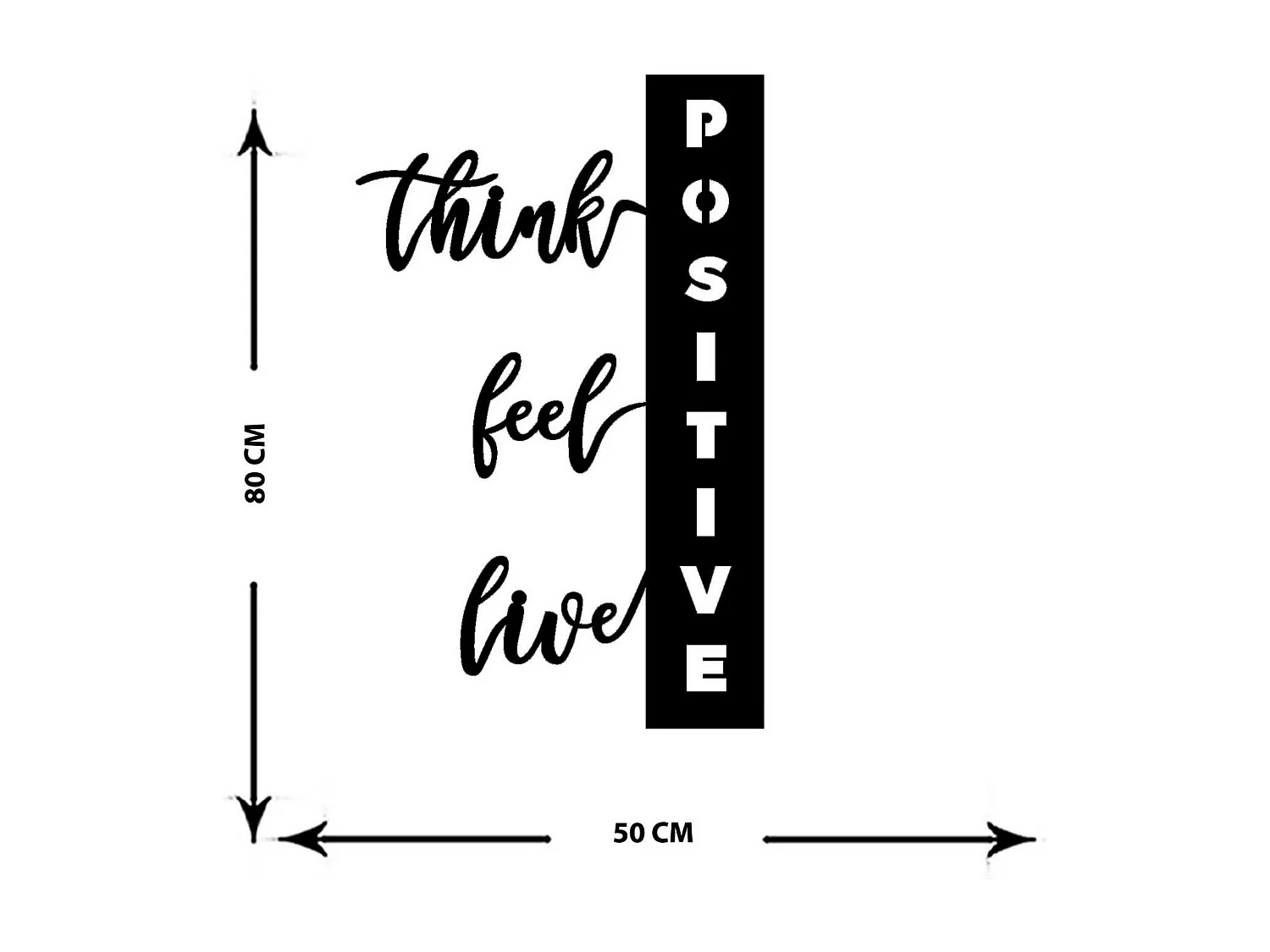 Decorazione in Metallo Think Positive, Nero, 50x0,15x80 cm cm, EPIKASA