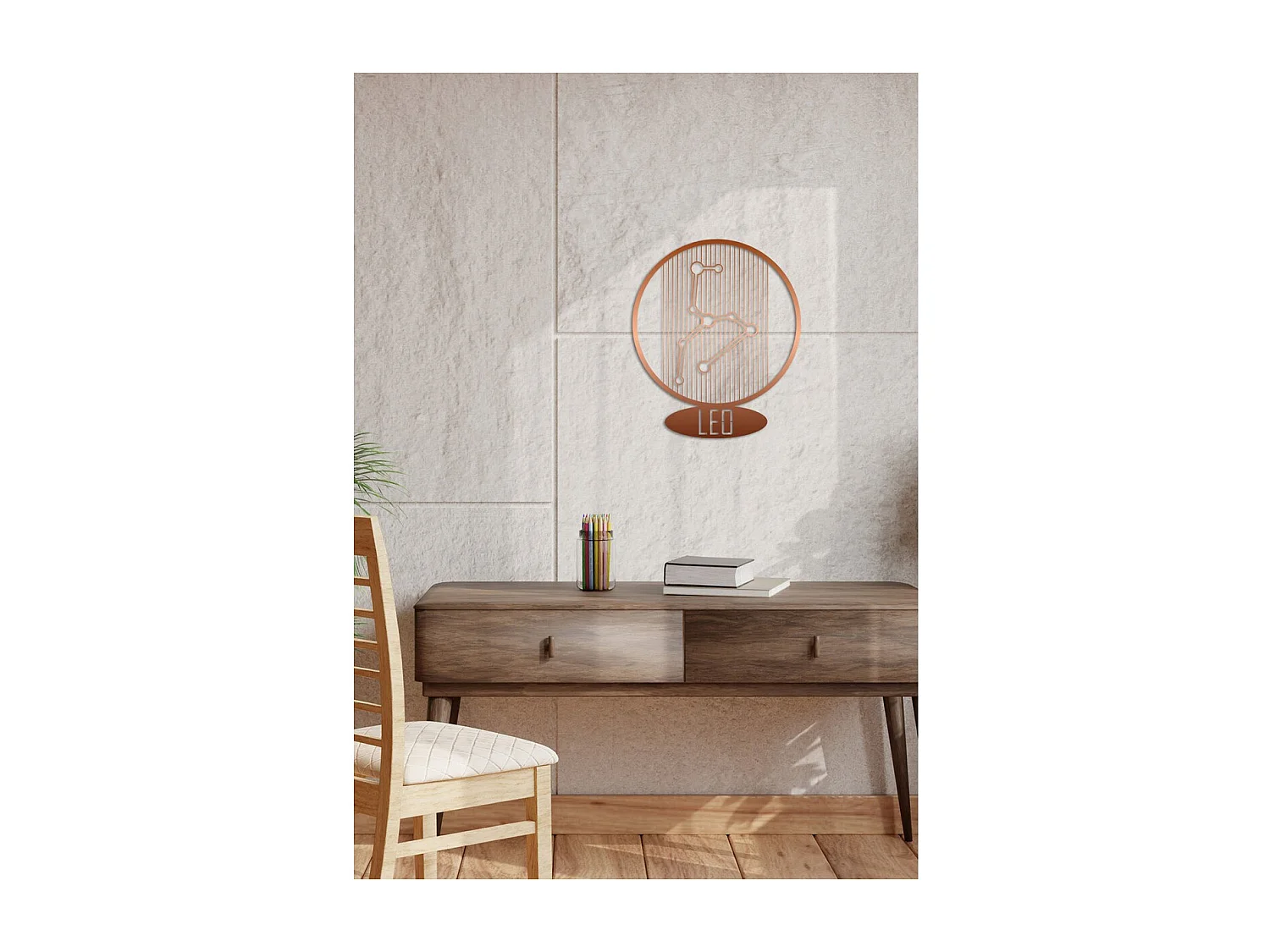 Metalen Decoratie Leeuw Horoscoop 7, Koper, 38x0,15x45 cm, EPIKASA