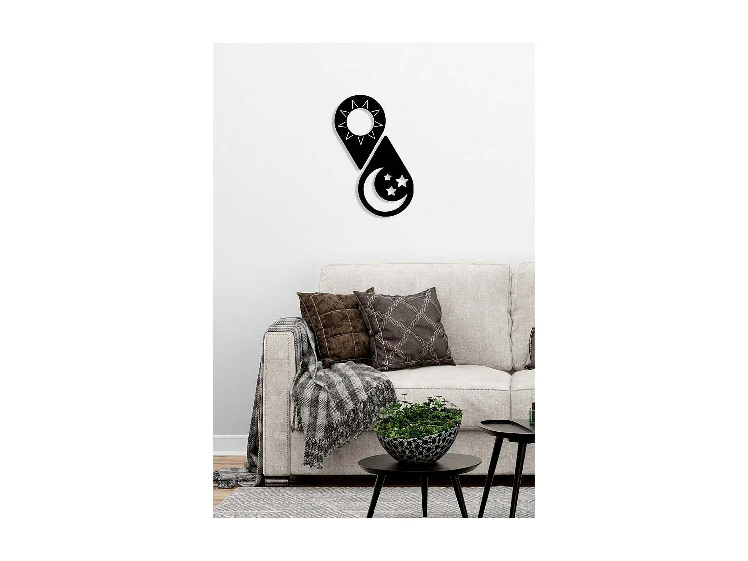 Dekoracja Metalowa Słońce i Księżyc 2, Czarny, 70x0,15x50 cm, EPIKASA