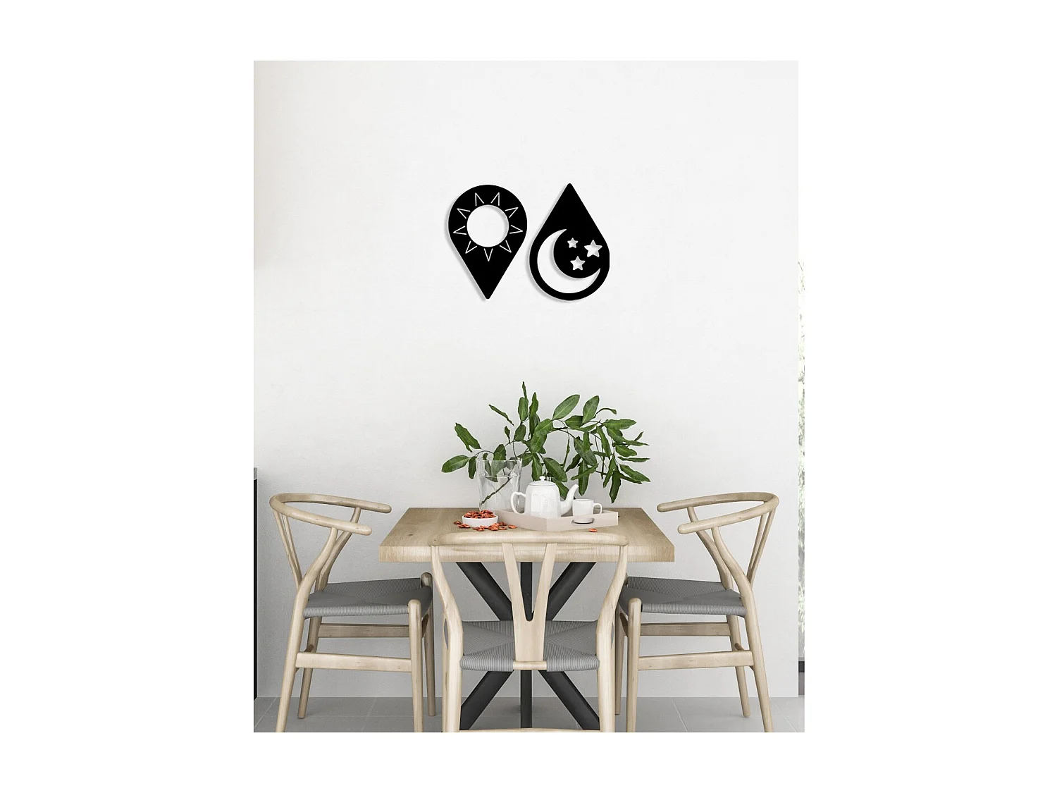 Dekoracja Metalowa Słońce i Księżyc 2, Czarny, 70x0,15x50 cm, EPIKASA