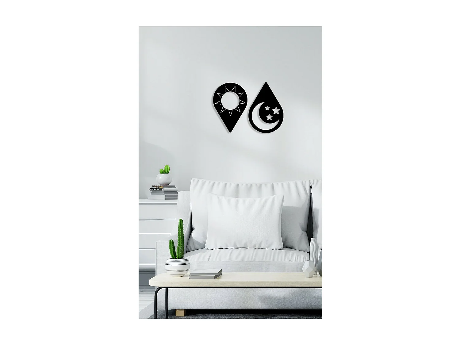 Dekoracja Metalowa Słońce i Księżyc 2, Czarny, 70x0,15x50 cm, EPIKASA