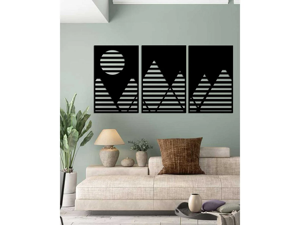 Décoration en Métal Montagne 20, Noir, 120x0,15x61 cm, EPIKASA