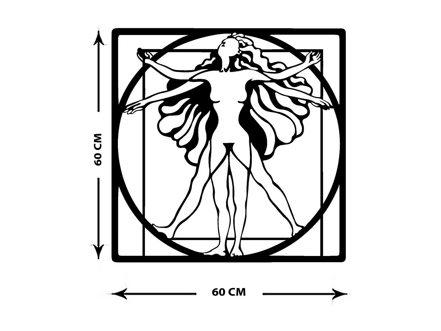 Décoration en Métal Femme Vitruve, Noir, 60x0,15x60 cm, EPIKASA