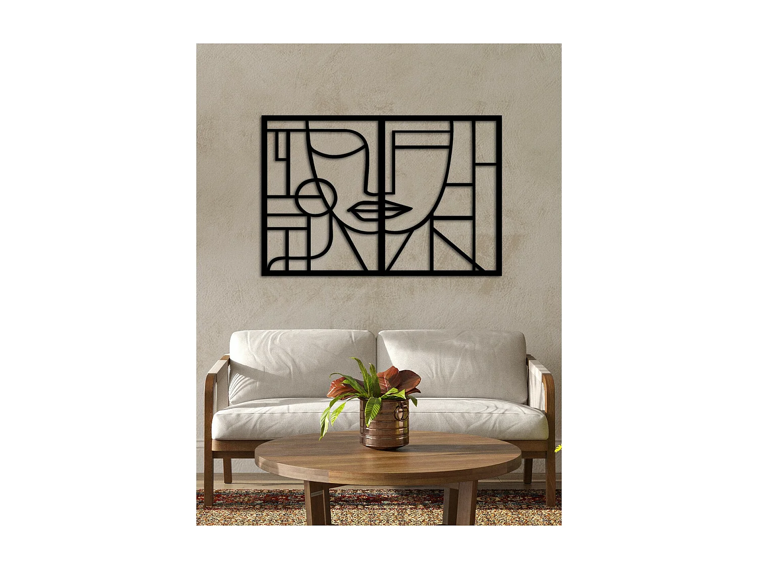 Dekoracja Metalowa Twarz geometryczna, Czarny, 100x0,15x65 cm, EPIKASA