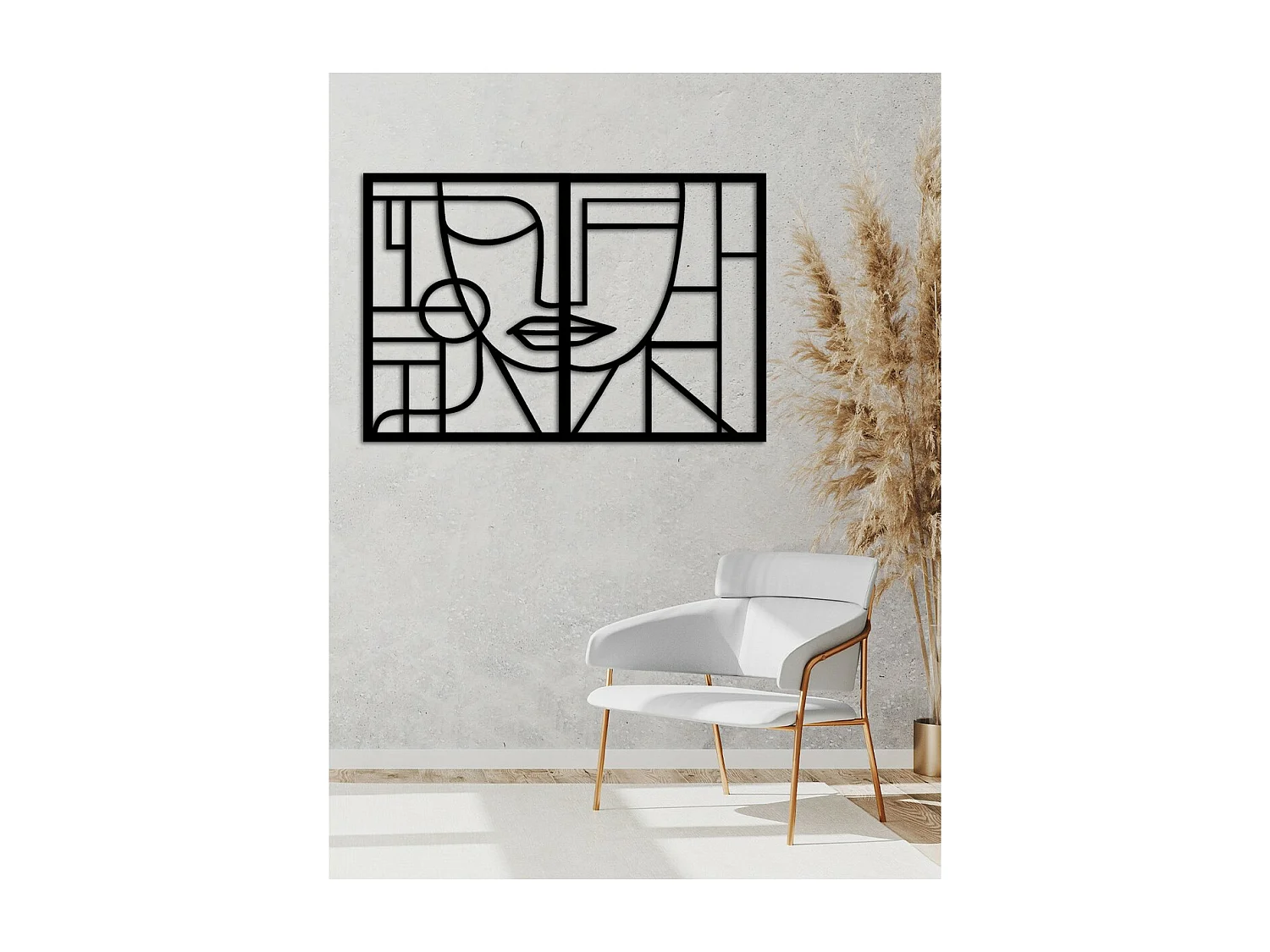 Dekoracja Metalowa Twarz geometryczna, Czarny, 100x0,15x65 cm, EPIKASA