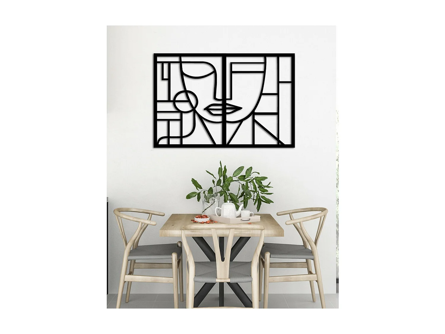 Dekoracja Metalowa Twarz geometryczna, Czarny, 100x0,15x65 cm, EPIKASA