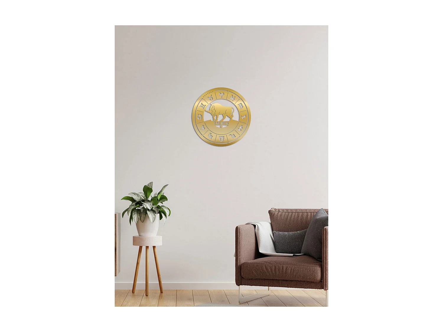 Décoration en Métal Horoscope Taureau 2, Or, 50x0,15x50 cm, EPIKASA