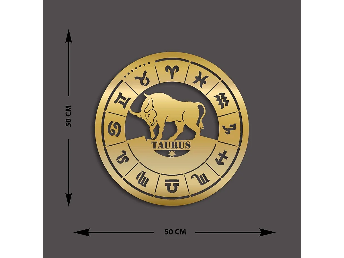Décoration en Métal Horoscope Taureau 2, Or, 50x0,15x50 cm, EPIKASA