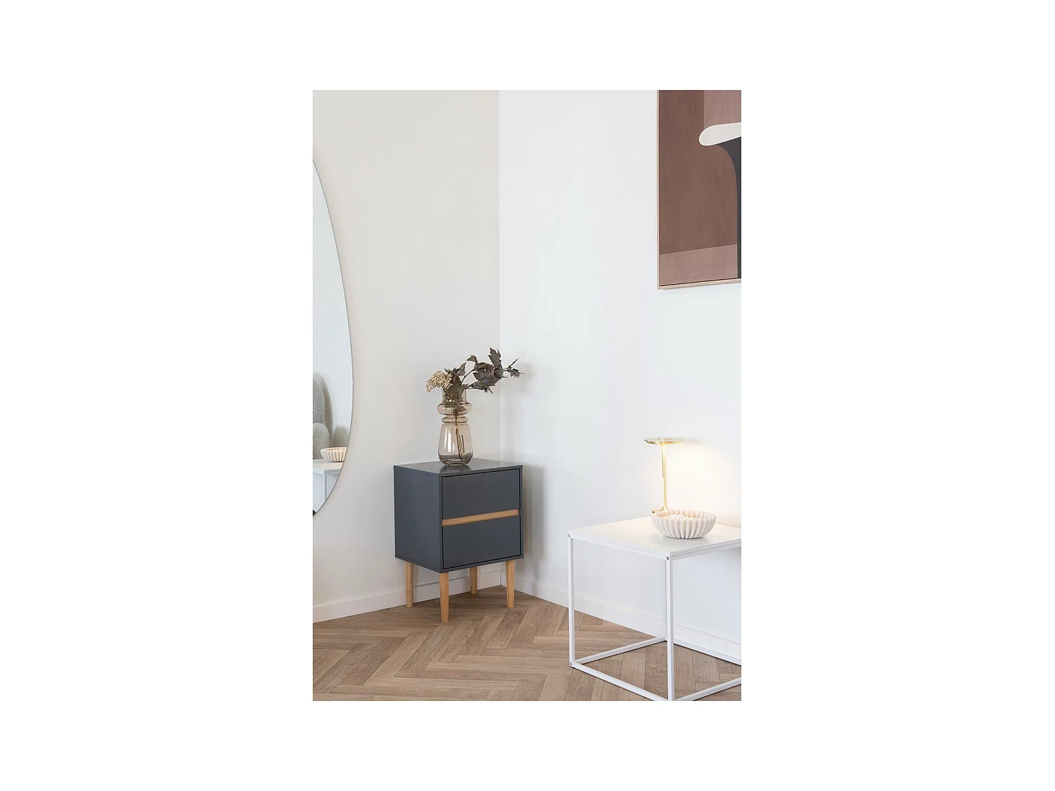 Stolik Nocny Bisley, Szary, 40x35x55 cm, EPIKASA