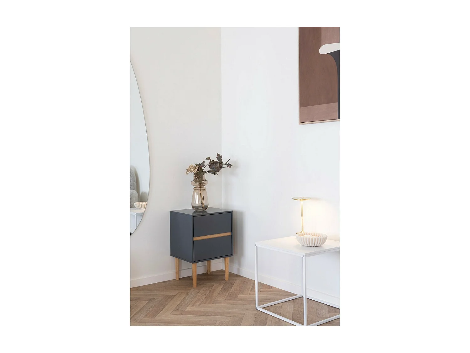 Table de Chevet Bisley, Gris, 40x35x55 cm, Seven Design