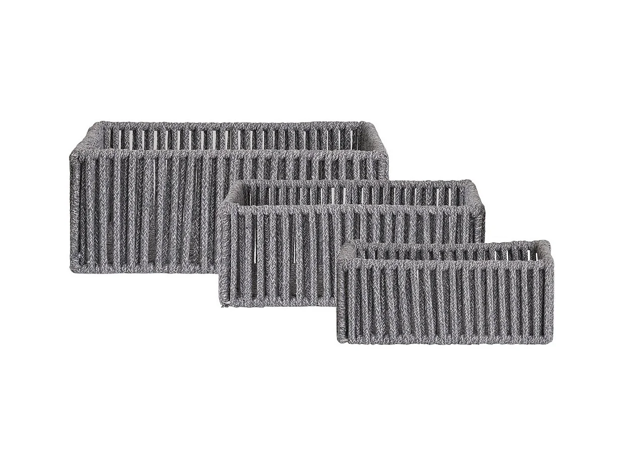 Juego de 3 Cestas de Almacenaje Arese, Gris, 26x36x14 cm, EPIKASA