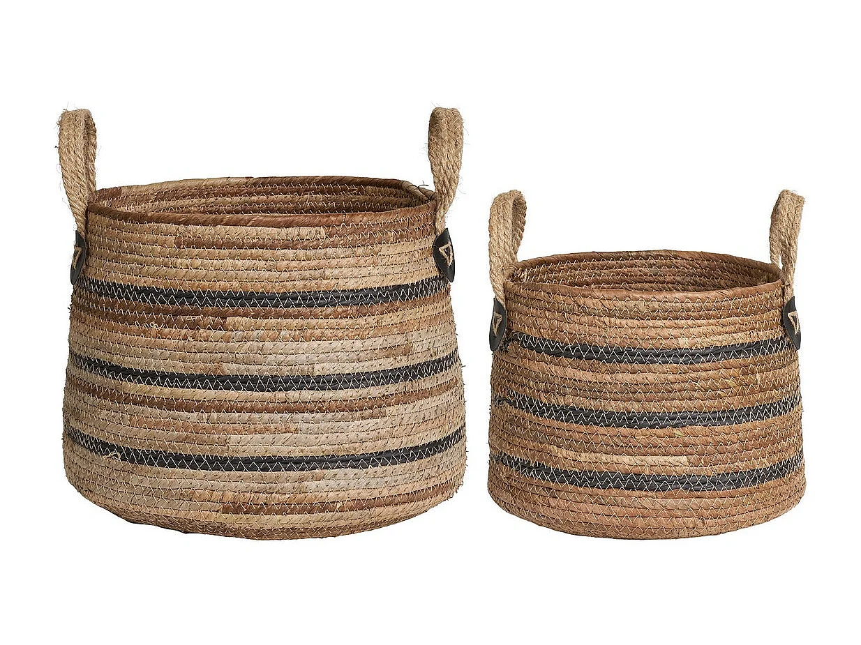 Lot de 2 Paniers Décoratifs de Rangement Herbe, Marron, 39x39x28,5 cm, EPIKASA