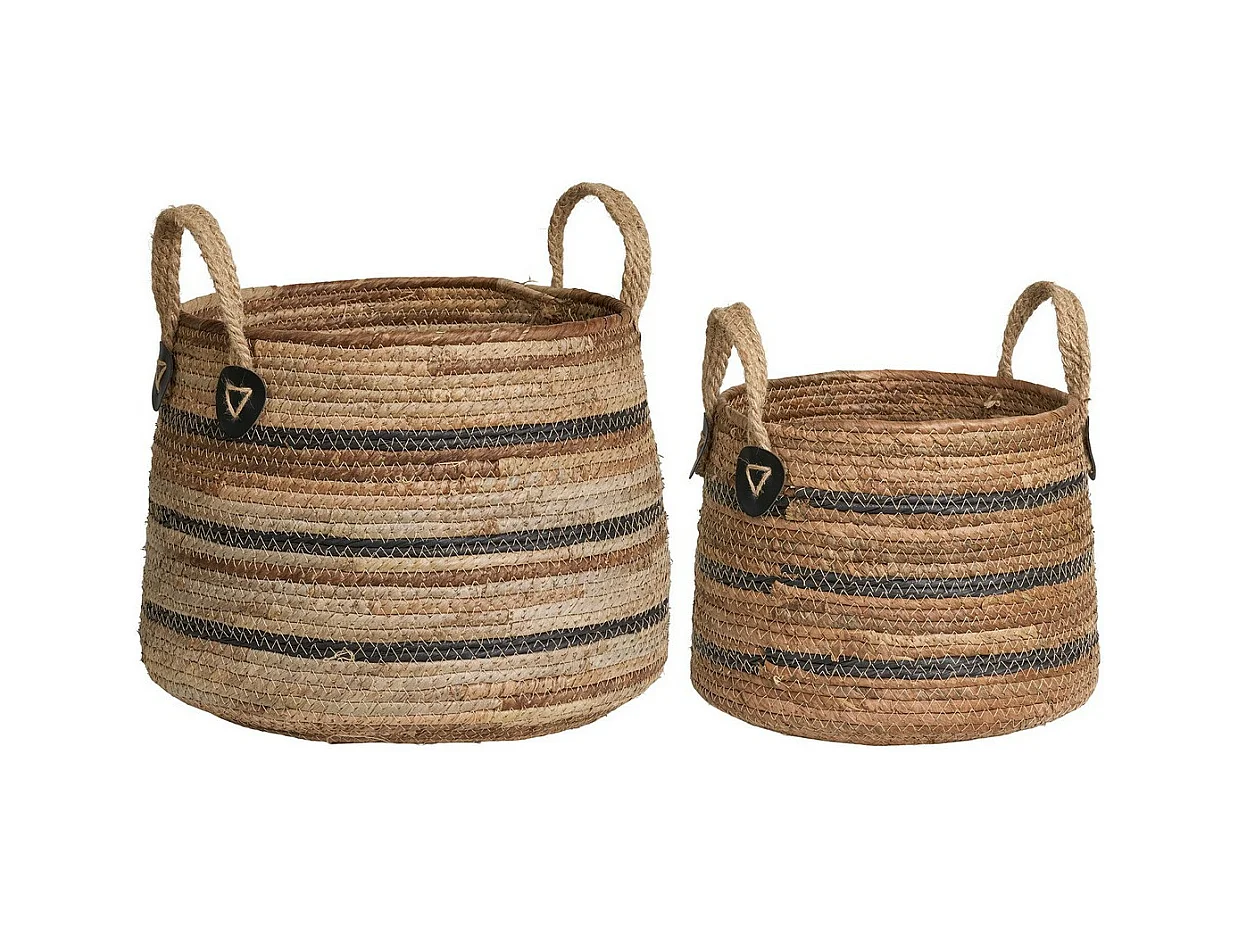 Lot de 2 Paniers Décoratifs de Rangement Herbe, Marron, 39x39x28,5 cm, EPIKASA