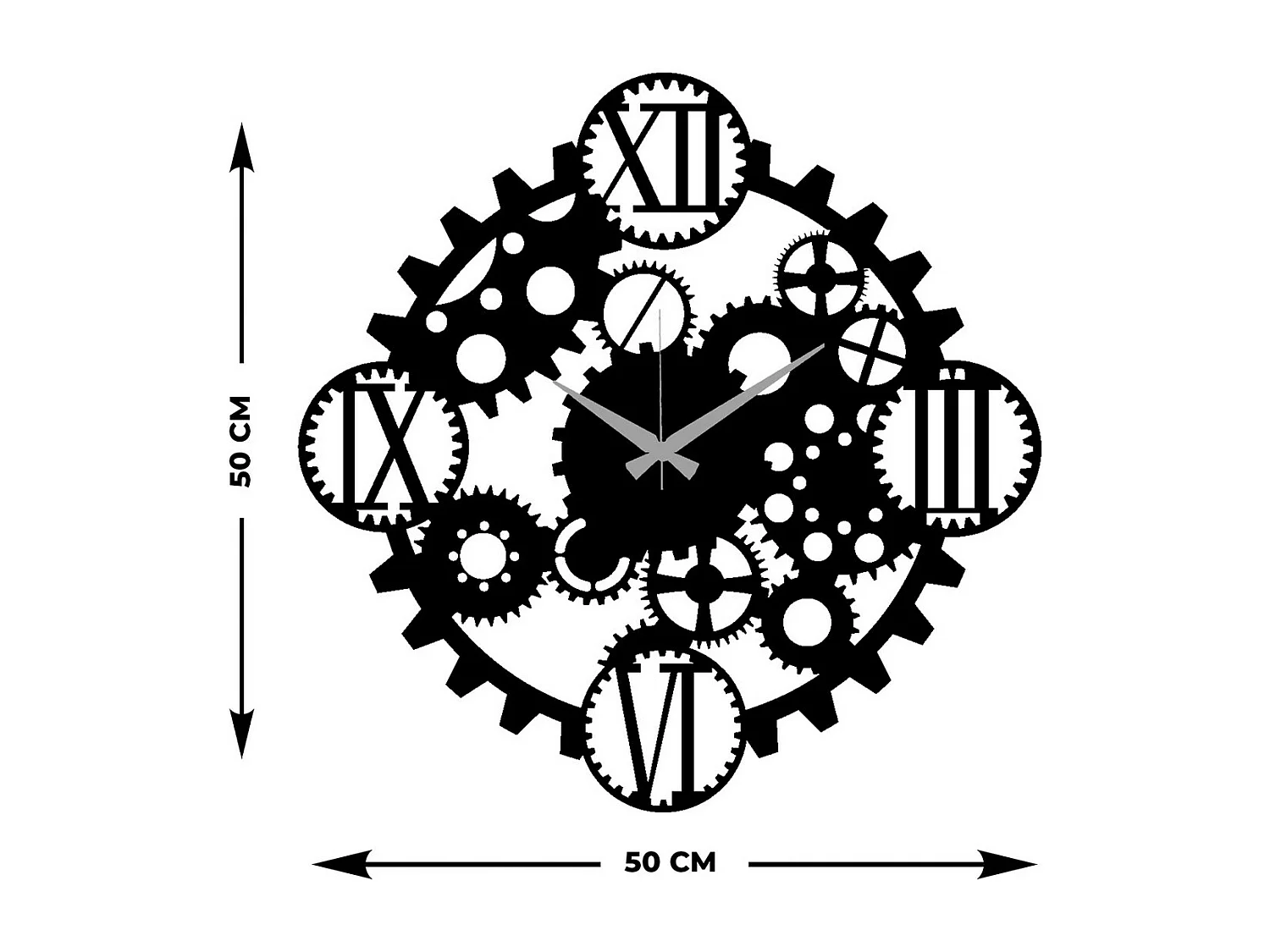 Relógio de Parede Engrenagens 4, Preto, 50x0,15x50 cm, EPIKASA
