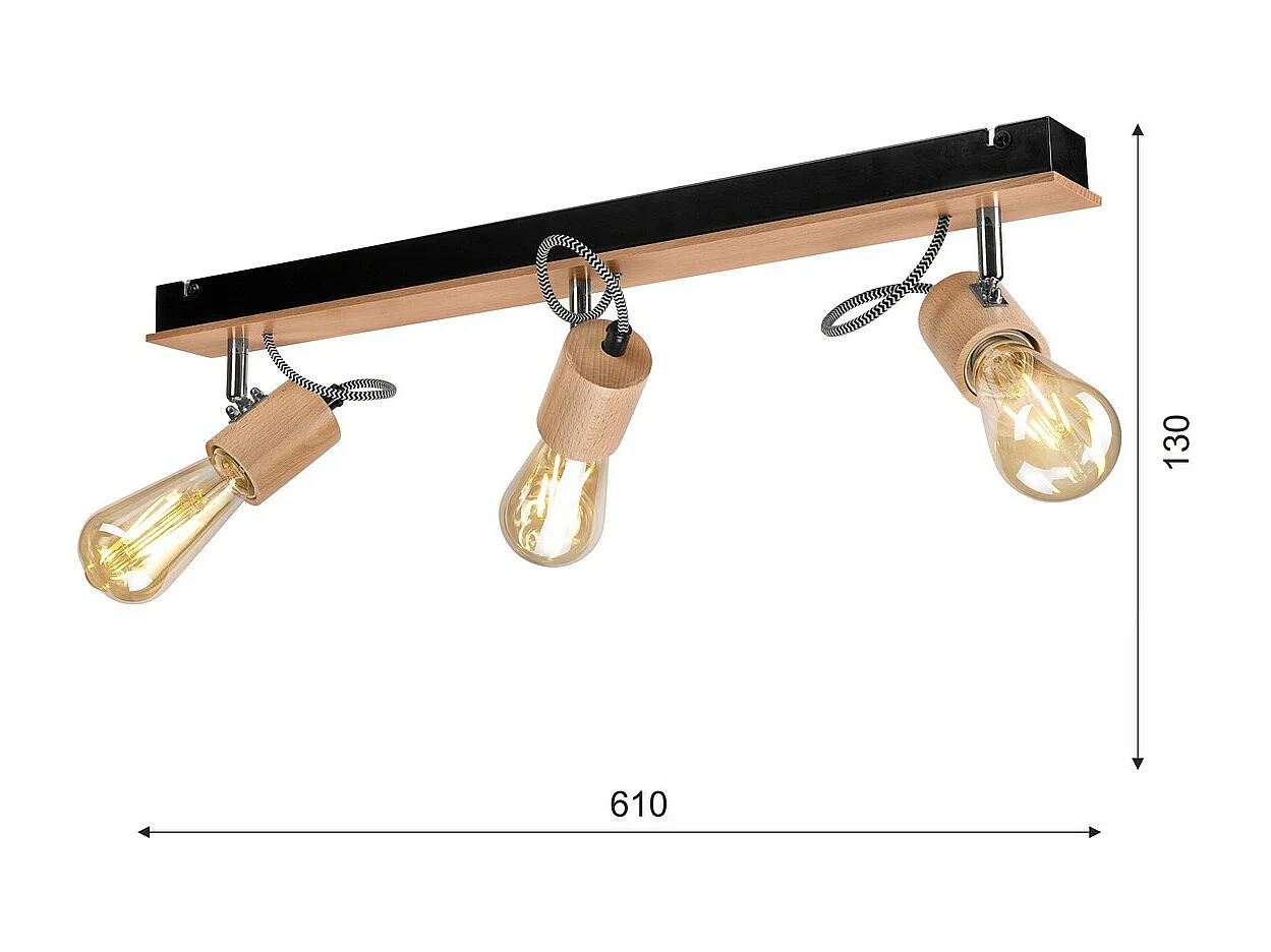 Plafonnier Gustavo 5, Marron, 13x61x10 cm, Seven Design