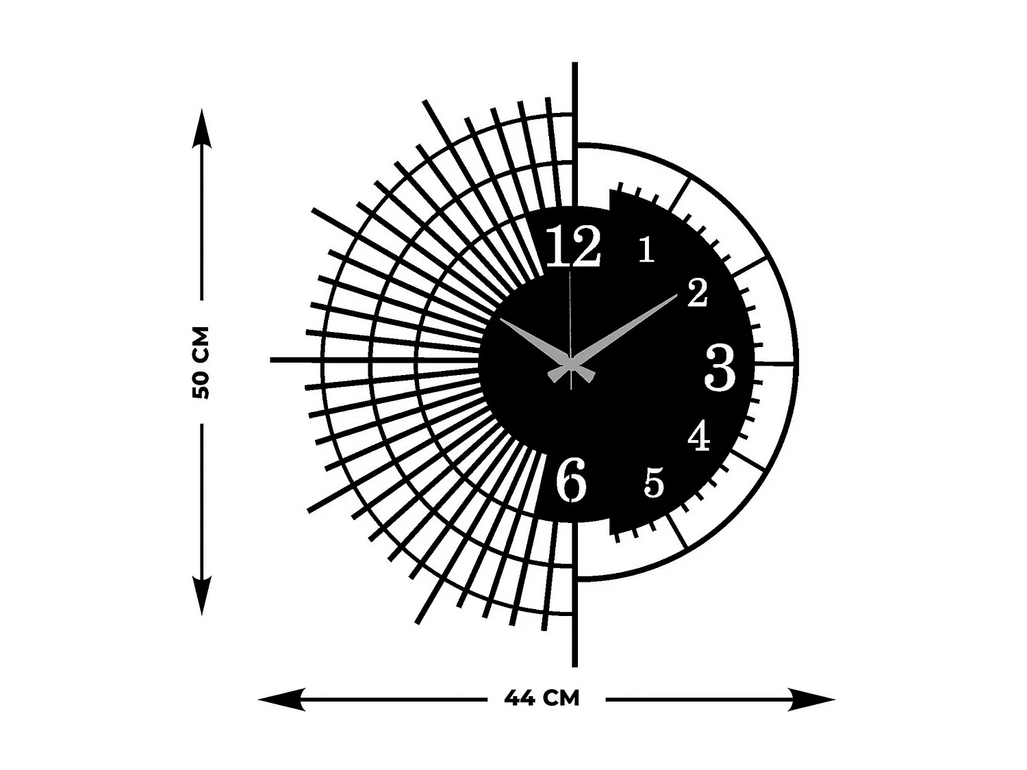 Horloge Murale Géométrique 64, Noir, 44x0,15x50 cm, EPIKASA