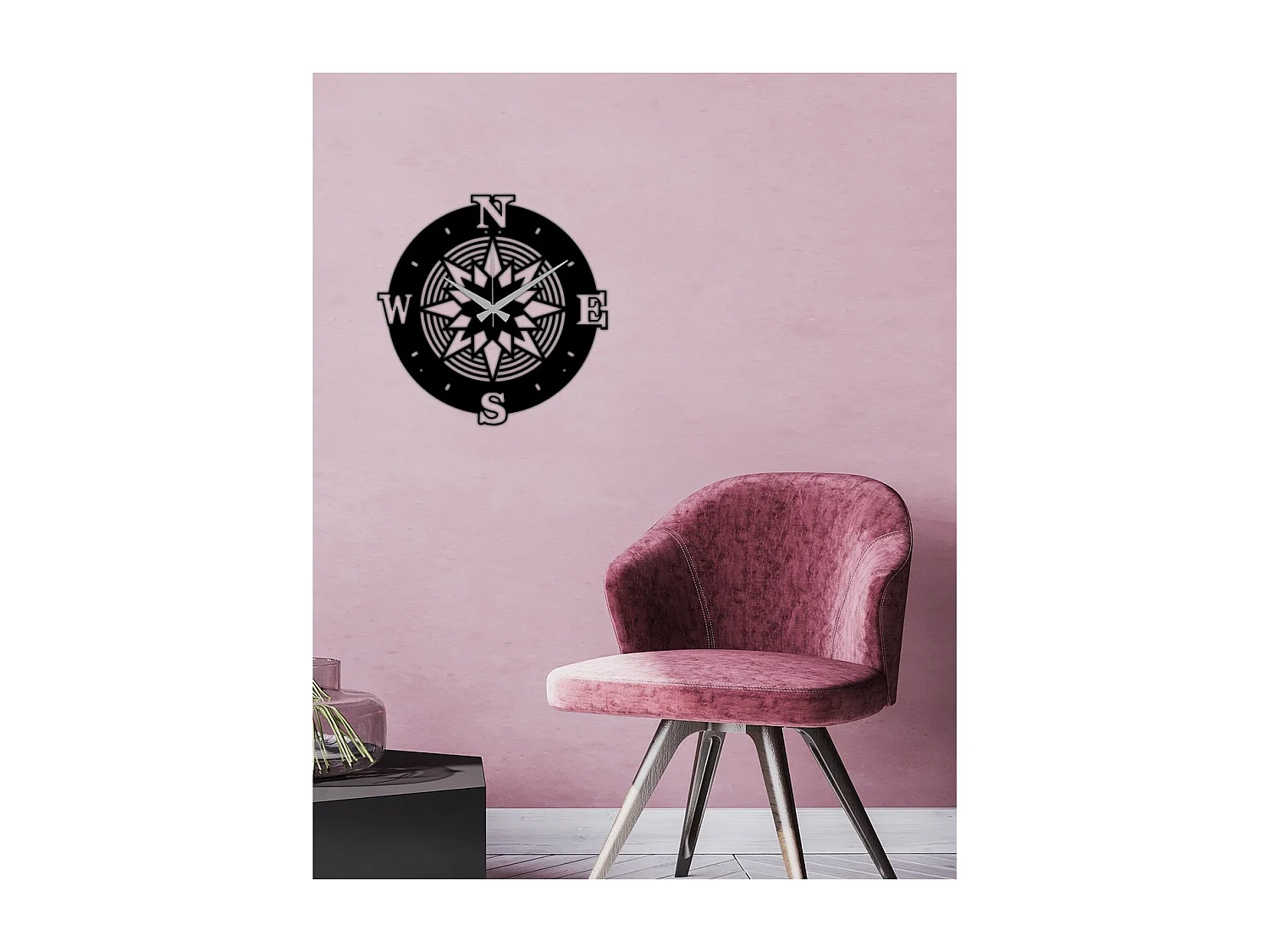 Zegar ścienny Róża wiatrów 1, Czarny, 42x0,15x42 cm, EPIKASA