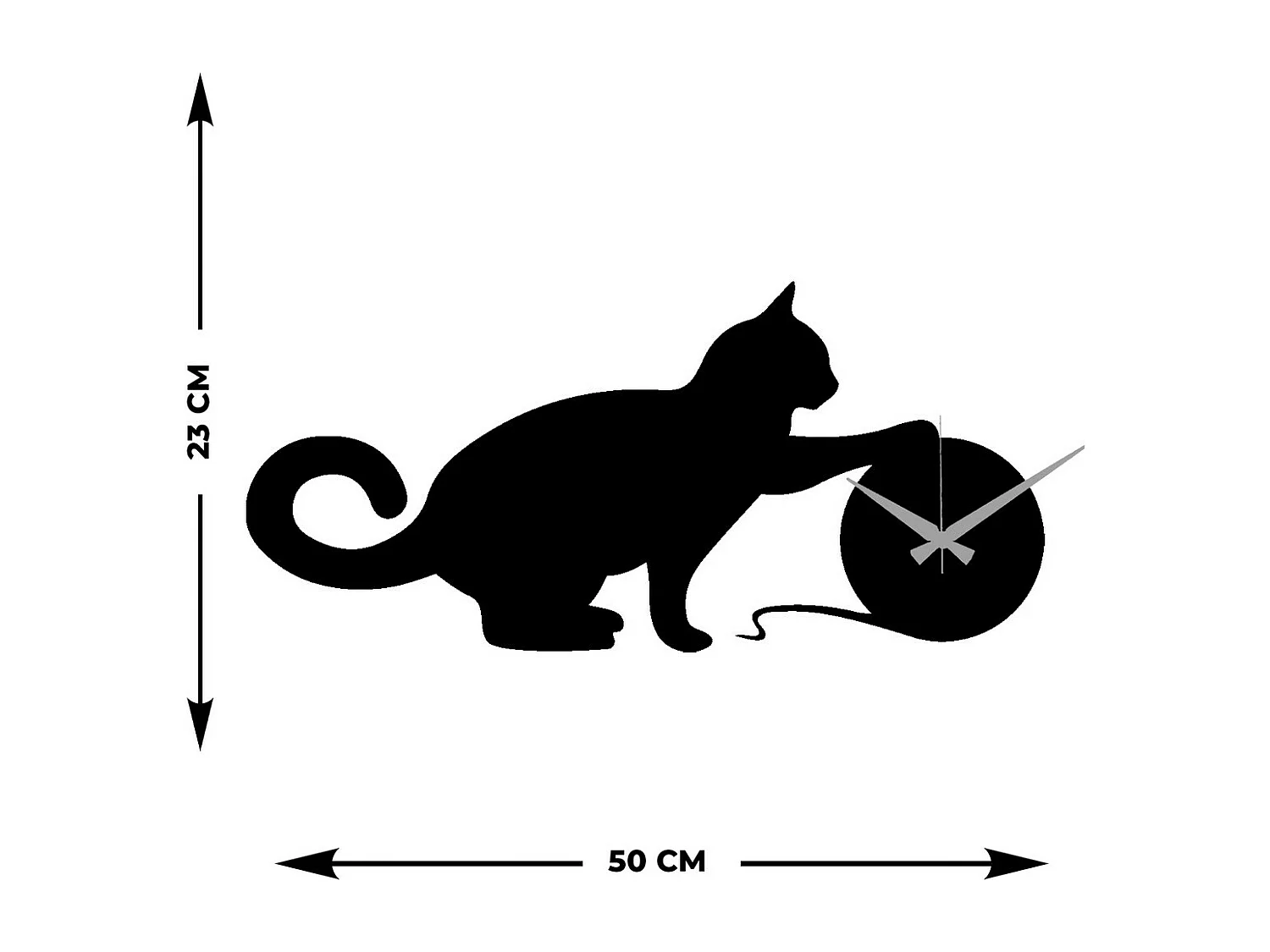 Relógio de Parede Gato 3, Preto, 50x0,15x23 cm cm, EPIKASA