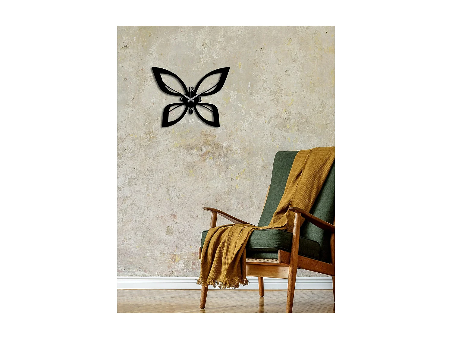 Horloge Murale Papillon, Noir, 45x0,15x35 cm, EPIKASA