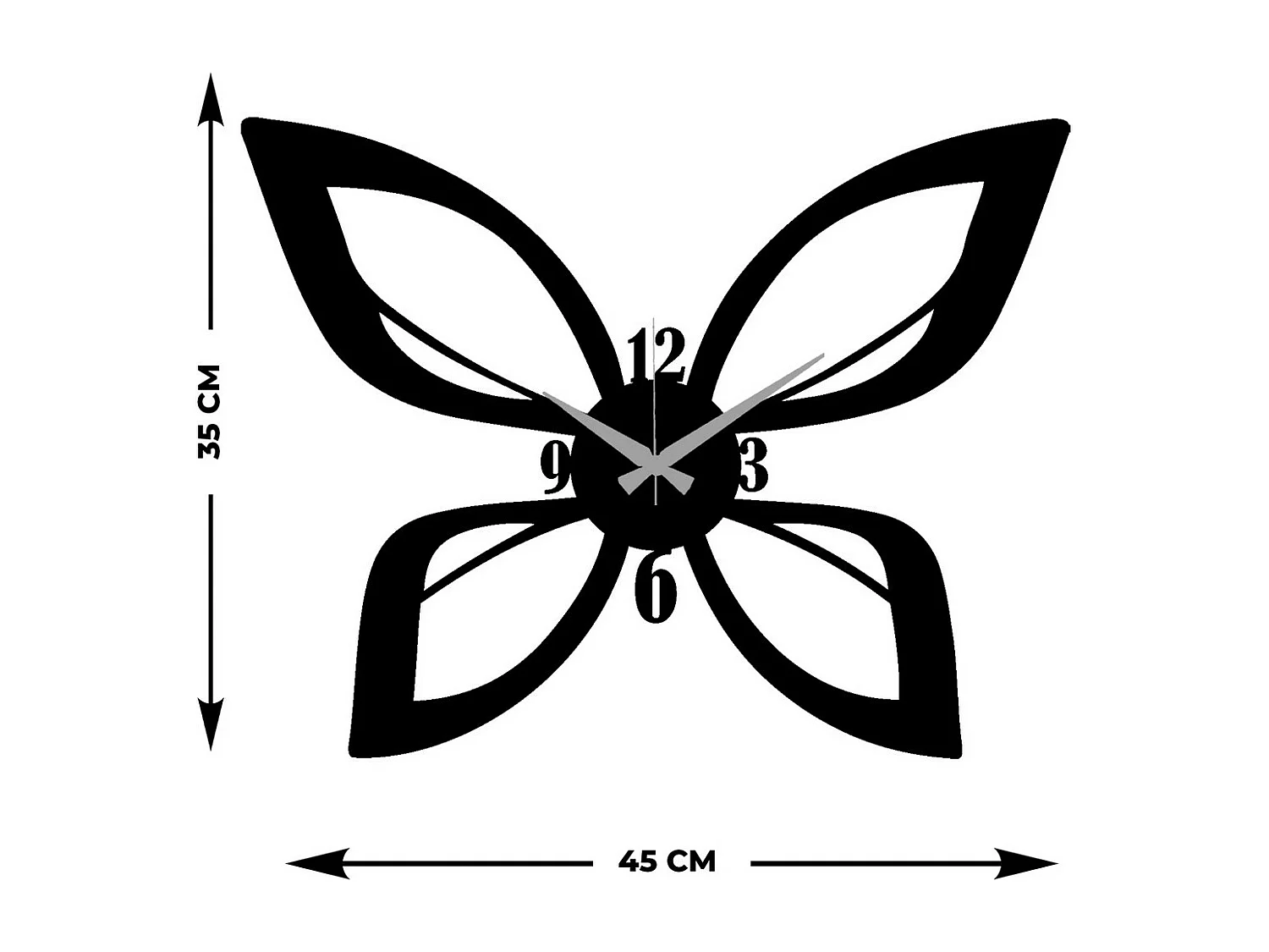 Horloge Murale Papillon, Noir, 45x0,15x35 cm, EPIKASA