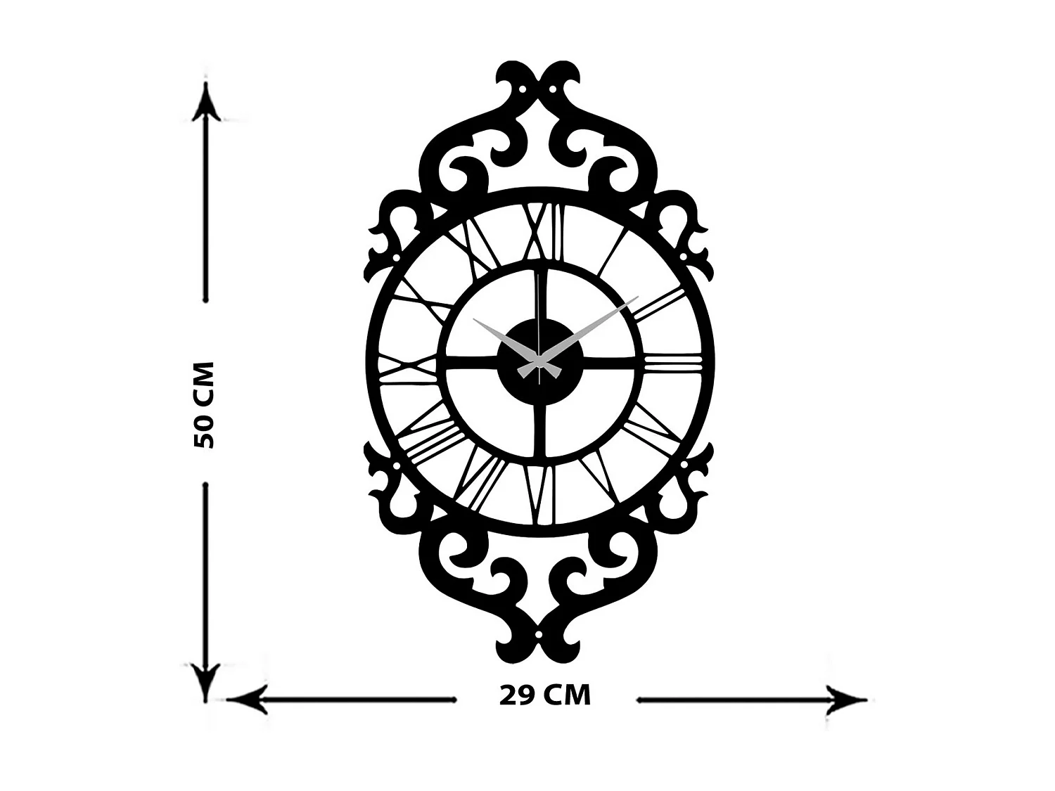 Horloge Murale Baroque 1, Noir, 29x0,15x50 cm, EPIKASA
