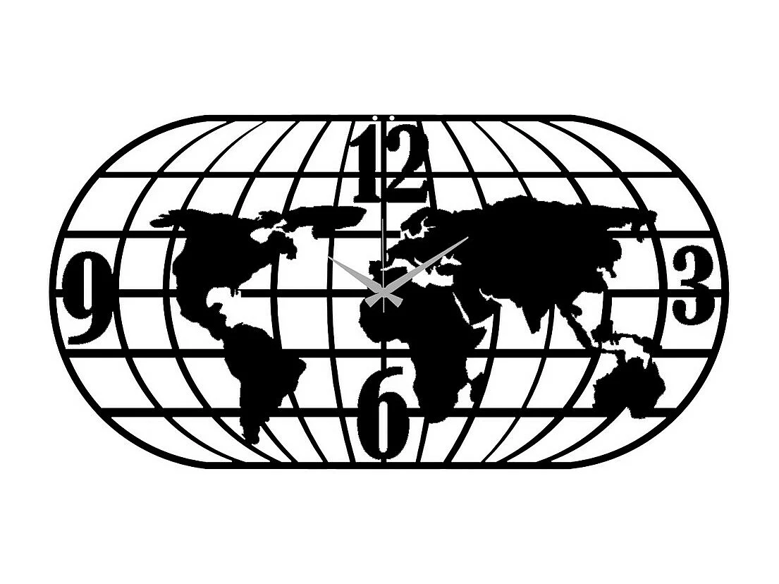 Zegar ścienny Mapa, Czarny, 100x0,15x52 cm, EPIKASA